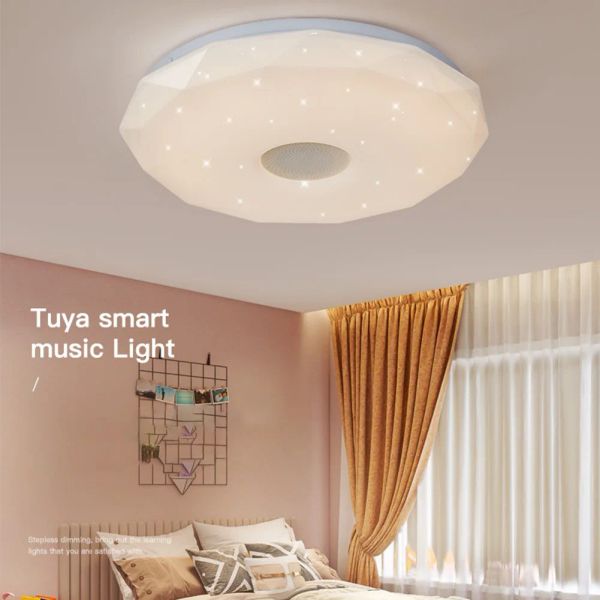 Luz de techo LED WiFi inteligente con altavoz Bluetooth RGB Aplicación Dimmable compatible con Alexa Google Home Sala de estar Ambient Light