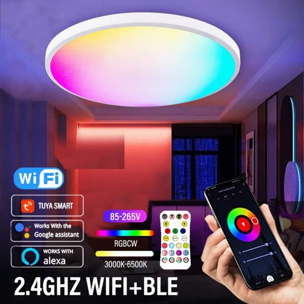 Smart Wifi LED redondo Luz de techo RGBCW DIMMABLE TUYA Aplicación Compatible Livera de la vida del hogar Lámpara inteligente para Alexa Google Home