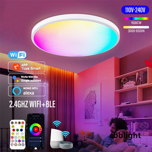 Luz de techo redonda LED WIFI inteligente RGBCW regulable TUYA APP Compatible con Alexa Google Home dormitorio sala de estar luz ambiental lámparas colgantes LRS016