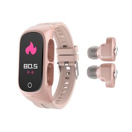 Slimme polsbandjes kijken met draadloze Bluetooth -oortelefoons 2 in 1 multifunctionele sportarmband fitness tracker voor mannen dames antwoord bellen telefoon n8