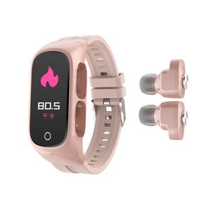 Pulseras inteligentes Reloj con auriculares inalámbricos Bluetooth 2 en 1 Pulsera deportiva multifuncional Rastreador de ejercicios para hombres Mujeres Contestar llamada Teléfono N8