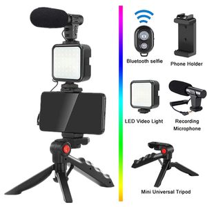 Smartphone Video Kit Microphone Bracket Photography Lighting Phone Holder LED Selfie Tripod Recording Handle Portable Stabilizer