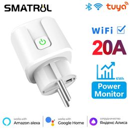 SMATRUL 20A Tuya WiFi EU prise de courant intelligente 220V moniteur d'alimentation sans fil prise télécommande minuterie pour la maison Alexa 240228