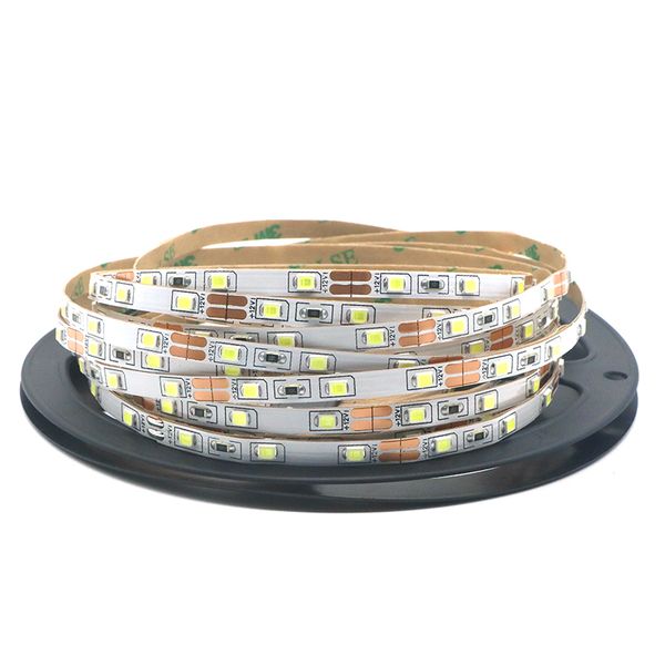 SMD 2835 60leds 5mm DC 12V tira de Led blanco frío No impermeable PCB 300Leds 5M tira de lámpara Flexible de luz