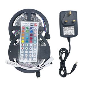 SMD 5050 RGB LED Strip 60leds/m Licht met 44Keys Mini IR -controlller met 12V 2A Power Plug Watericht Nonwaterbestendig 5m 10m Witte PCB -lint tape