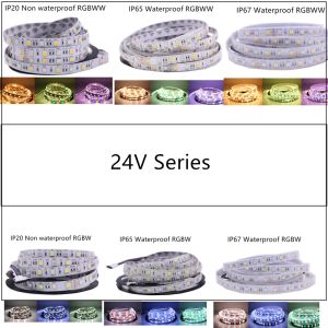 SMD 5050 RGB LED bande étanche 5M 300LED DC 12V 24V CCT RGBCCT RGBW RGBWW blanc chaud blanc Fita lumière LED bandes flexibles LL