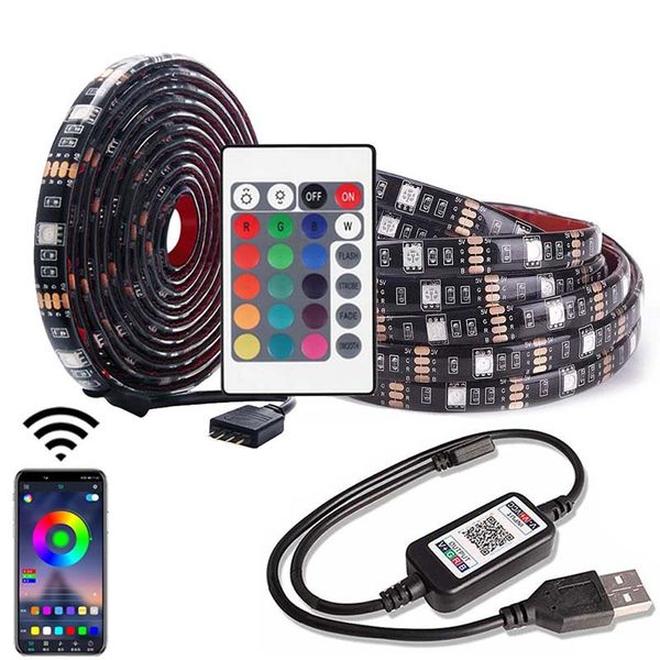 SMD5050 Kit de bande Led 5 m DC5V USB Bluetooth contrôle festif décoratif lumières d'ambiance arc-en-ciel lampe perles course de chevaux bande Led