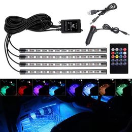 Barre lumineuse SMD5050, bande lumineuse LED d'ambiance intérieure automatique, lampe de pied décorative RVB avec télécommande USB sans fil, plusieurs Modes pour l'éclairage de voiture