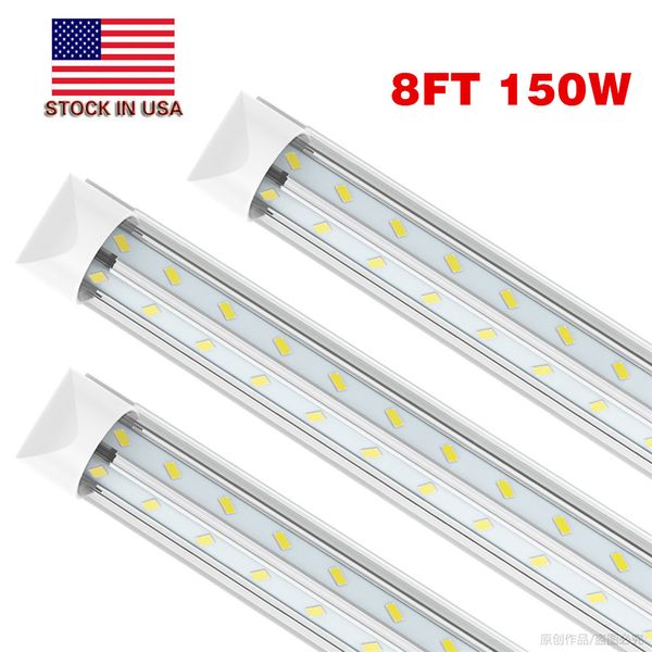 SMD5730 150W 8Ft Led Shop Lights, 8 pies Cooler Door Freezer Tube Lighting Fixture, V Shape Fluorescente T8 Tubes Light Clear Cover