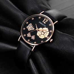 SMEETO-Relojes de marca para estudiantes para mujer, exquisito cinturón de cuero con diamantes de imitación, reloj de moda, reloj de cuarzo