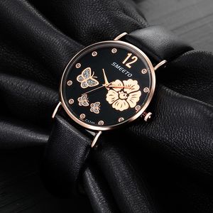 Smeeto Brand Student Women's Watches Womens Exquisite Rhinestone Leather Belt Fashion Watch Quartz Watch