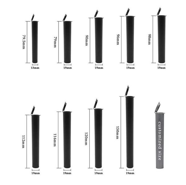 Tubes de flacons de récipient en plastique anti-odeur CR Bouteille à compression à charnière Cône de cigare Tuyau en rouleau Stock de médicaments 85 90 98 109 116 Étiquette d'autocollants personnalisés noirs clairs de 120 mm