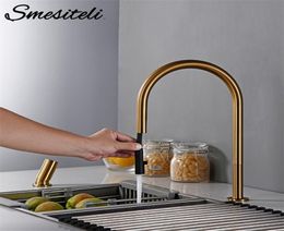 Pmesiteli Nouveau robinet invisible Pull Out Pulpor-têtes à double trou simple Handle et lyric massif massif de lavabo à laiton massif Tap T201900399