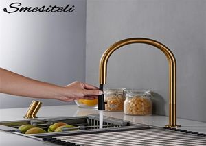 Smesiteli nouveau robinet Invisible tête de pulvérisation extractible Double trou mitigeur et robinet mitigeur d'évier de cuisine en laiton massif froid T207321678