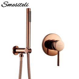 MKSITELI ROSE GOUD HANDHELD DOUCHE HOOFD SLUSE BRACKET HOUDER MET Doucheklep Kit Massief Messing Gepolijst Badkamer Douche Set H1209