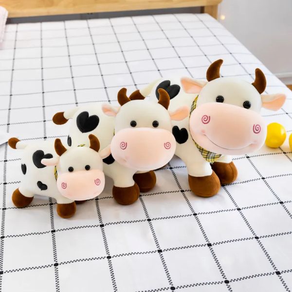 Juguetes de peluche de vaca sonriente, juguete de peluche para niñas, muñeco de peluche de animales de algodón, relleno para decoración del hogar, cumpleaños