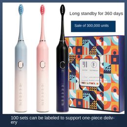 Glimlach.Elektrische tandenborstel Smart oplaadpaar voor volwassenen zachte bont waterdichte sonische elektrische tandenborstelkit