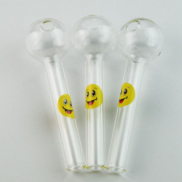 F Smile LOGO Tubo de vidrio transparente Mini Pequeño 4 pulgadas Pyrex Quemador de aceite Tubos Herramientas portátiles Dab Accesorios para fumar en seco para bongs de vidrio Cachimbas