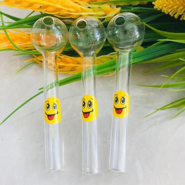 Sourire Logo Mini brûleur à mazout tuyau en verre Transparent paille tabac Tube lunettes cuillère tabac tuyaux pour fumer accessoires