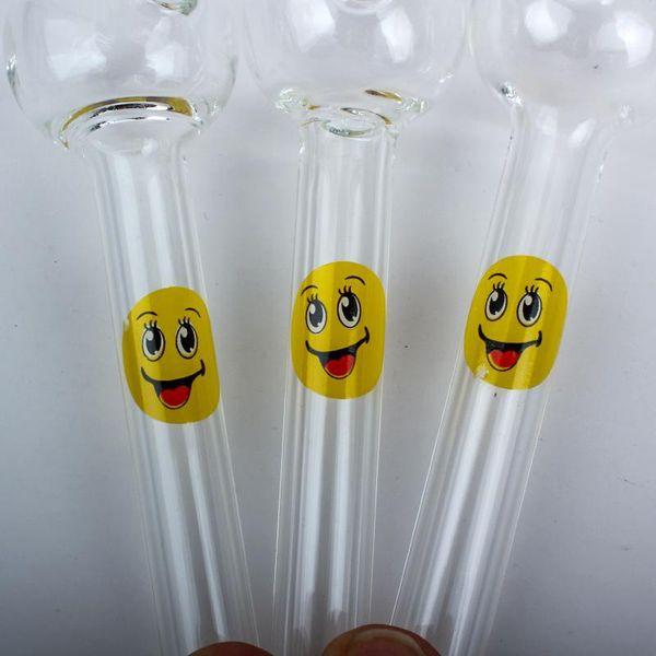 Etiqueta engomada de la sonrisa pipas de quemador de aceite pyrex tubo de mano de vidrio resistente al calor pipa para fumar tabaco 10cm