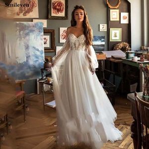 Smileve – robe de mariée princesse, manches bouffantes, style Boho, couleur chair, haut en Tulle, avec des Appliques en dentelle, 343i