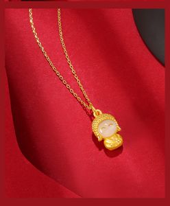 Glimlachend gezicht gouden hanger jade hanger bescherming leven Boeddha titanium stalen ketting vrouwelijke accessoires stand sleutelbeen ketting