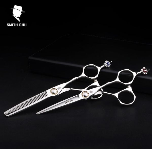 Smith Chu Crown Alta calidad XL156 6 pulgadas 440C Salón profesional de acero inoxidable Barberos Tijeras de adelgazamiento Tijeras de peluquería Sets1758529