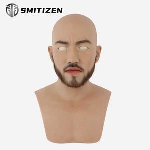 Smitizen Siliconen Halloween Volledige Gezicht Baard Masker Feestartikelen Mannelijke Fetish Menselijke Huidmaskers