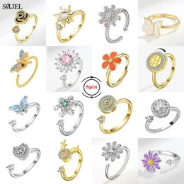 Smjel fidget finert annue anxiété pour les femmes multiples fleurs cristallines papillon animal rotation anti-stress mariage joyeusement 231227