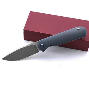 Smke Knives Shamwari Cuchillo plegable con aleta frontal de 3,5 pulgadas, hoja D2 satinada y lavada a la piedra, mango de titanio anodizado azul, cuchillo de bolsillo táctico de supervivencia, herramientas para exteriores EDC