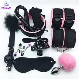 SMLOVE Handboeien Voor Sex Kraag Zweep Gag Tepelklemmen BDSM Bondage Touw Erotisch Volwassen Speelgoed Vrouw Koppels Anale Butt 240102