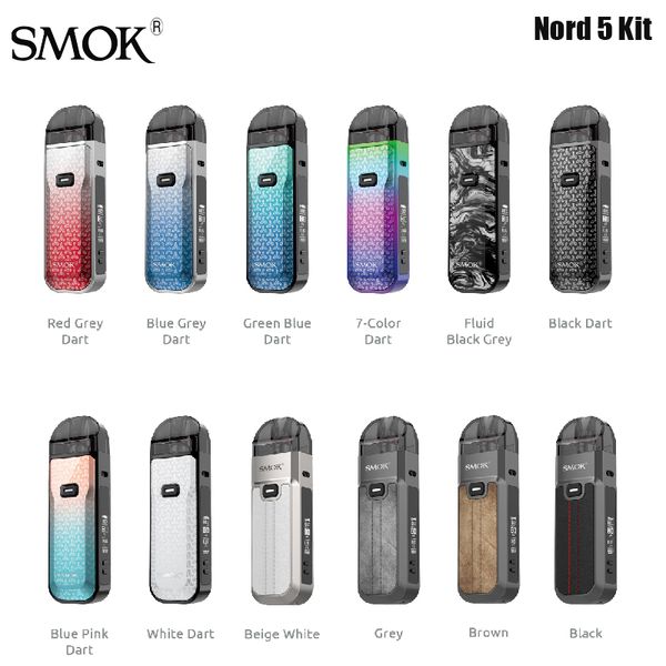 SMOK Nord 5 Pod Kit système 2000 mAh 80 W sortie avec 5 ml NORD5 Pod adapté RPM 3 maille bobine côté remplissage réservoir E-cigarette authentique