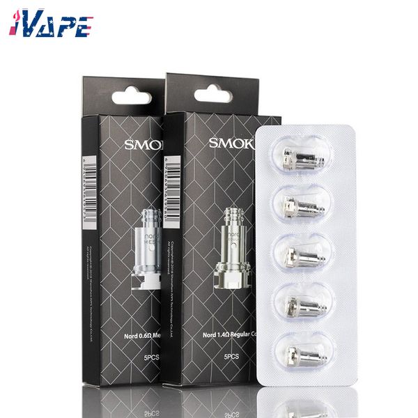 Bobina de repuesto SMOK Nord 5 bobinas de malla/regular/cerámica simple/DC MTL 0,6 ohm/0,8 ohm/1,4 ohm para cartuchos de cápsulas de cigarrillos electrónicos Nord/Nord 2 Pod Vape