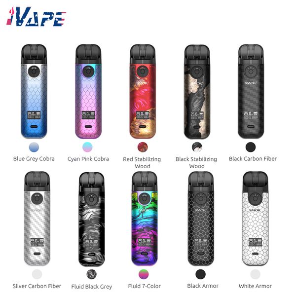 SMOK NOVO 4 Pod Kit 800mAh 25W 2ml NOVO-4 Pod Recharge latérale LP1 Bobine maillée Anneau d'entrée d'air Type-C Charge