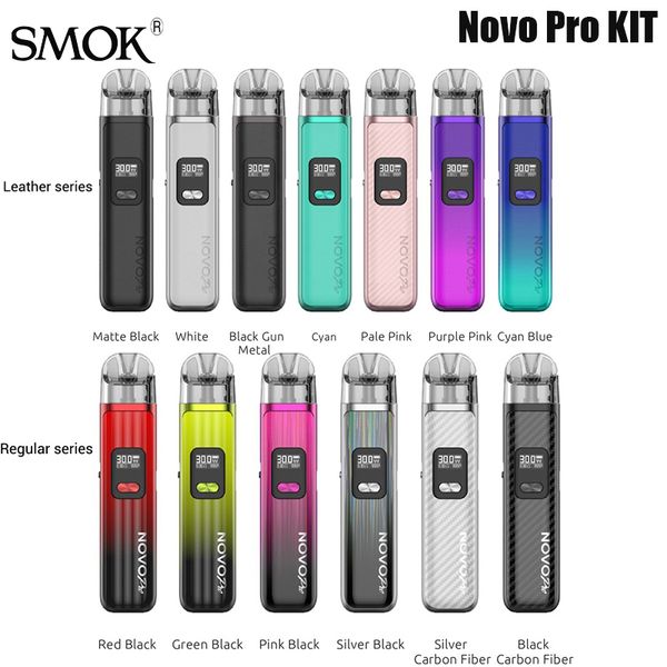 SMOK Novo Pro Pod System Kit 30W 1300mAh Batería compatible con 3ml Novo Pod Clear Mesh 0.8ohm / 0.6ohm para DTL / RDL / MTL Vaping E cigarrillo Auténtico