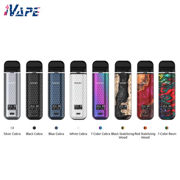 SMOK NOVO X Pod System Kit 25W VW 800mAh 2ml DC MTL/Malla 0.8ohm Pod Cartucho Aire accionado por botón con pantalla OLED