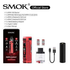 Smok RPM 100 Kit Dispositivo Vape de 100 vatios 6 ml Pod a prueba de niños con 0.15ohm 0.23ohm RPM3 Sistema de control de flujo de aire continuo con bobina mallada 100% auténtico