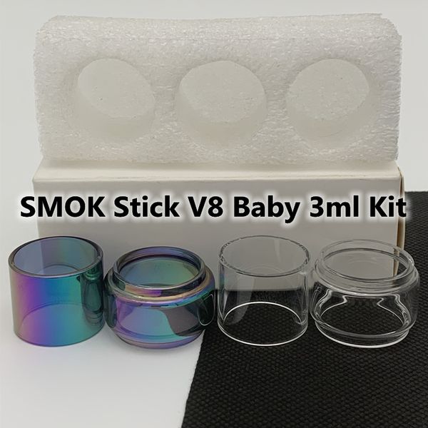 Stick V8 Baby Bolsa de kit de 3 ml Tubo de bombilla normal 5 ml Tubo de vidrio de repuesto de arco iris transparente Burbuja estándar Fatboy 3 piezas / caja Paquete al por menor