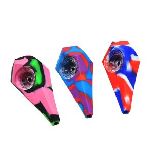 Accessoires de fumée Design Diamant Silicone Tabac Fumer Cigarette Pipe Varier Couleurs Portable Shisha Pipes À Main Bong Mini Eau Narguilé Bong