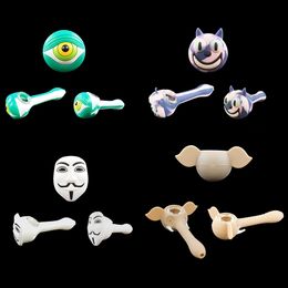 Smoke Accessory Silicone Mixed Style Cartoon Fumer Pipe Incassable Tobacco Hand Pipes Colorful Spoon with Glass Bowl Bong