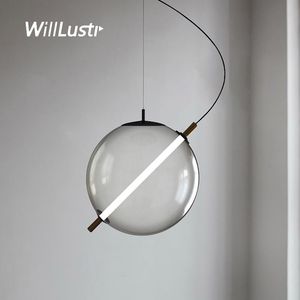 Boule de verre de fumée Suspension LED Tube Suspension lumière de luxe Art café hôtel Bar créatif suspendu plafond lustre