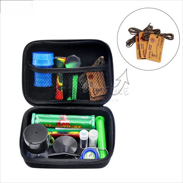 Kit de humo Juego de bolsas de tabaco premium Molinillo de hierba para fumar de plástico Tarro de almacenamiento Estaño de metal Pipa para fumar de silicona Un bateador Dugout Rolling Machine Dab Rig