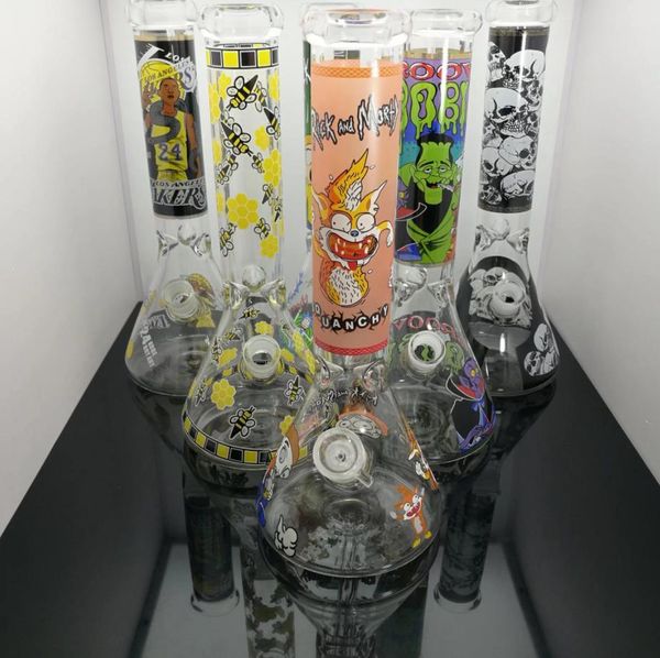 Pipes à fumée Hookah Bong Glass Rig Oil Water Bongs Ensemble de cigarettes en verre autocollant épaissi imprimé d'une hauteur de 35cm