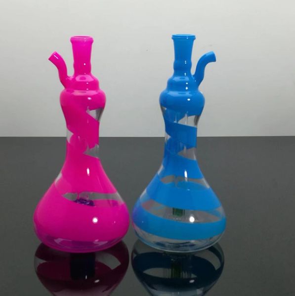 Tuyaux de fumée Hookah Bong Glass Rig Oil Water Bongs Vase rayé coloré, bouteille de narguilé en verre