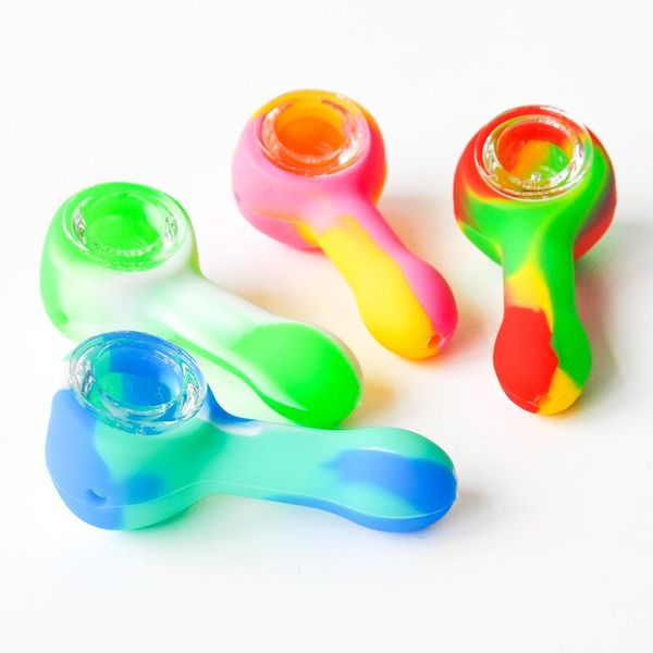 magasin de fumée 3.0inches Pipes à main en silicone Pipe à fumer avec bol en verre plates-formes pétrolières bangs à eau pour accessoire de fumée en gros