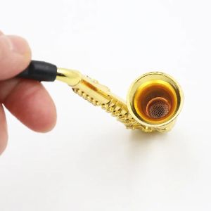 Smooth Shop Bong Metal Pipe Set Kit Mini saxophone Trumpet haut-parleur SAX FORME TOBACCO PIPES FUMIN