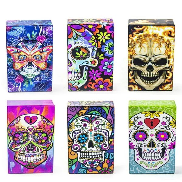 Smooth Shop Dab Rig Colorful Plastic Skull multiples motif Cigarette Cigarette Herb Herbe Tobacco Boîte de rangement Couvrette automatique Couvrette portable Sabouche Cont