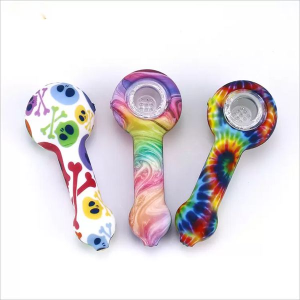 Smooth Shop Silicone Tobacco Mini Pipes d'eau chaudes vendant des bongs en verre avec des motifs en verre bol en silicone