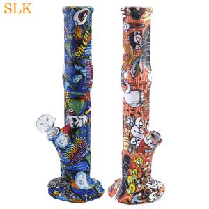 Pipes à eau Smoke Shop bong droit motif d'impression sans décoloration bongs en silicone dabs rig barboteur en verre épais tabac à fumer 14,4 ''