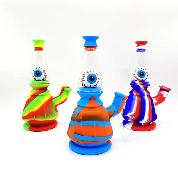 Pipa de agua de silicona para fumar, pipas de agua con decoración de ojos, accesorios para fumar, cuenco de vidrio, Kits de plataforma para Dab de tabaco